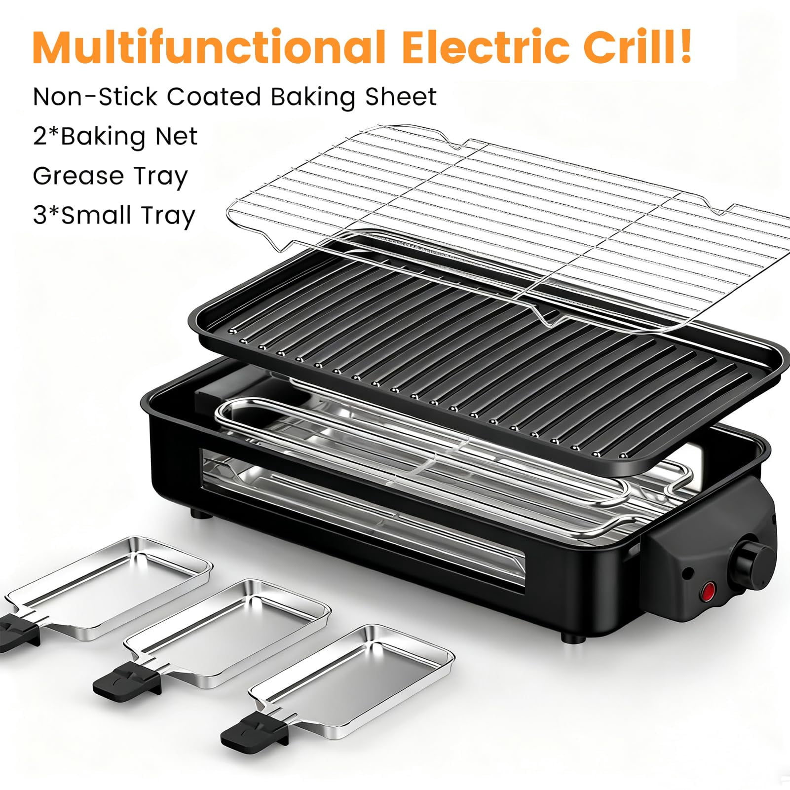 Electric Griddle 2-in-1 Indoor Grill, Black, 1700W with Removable Plates