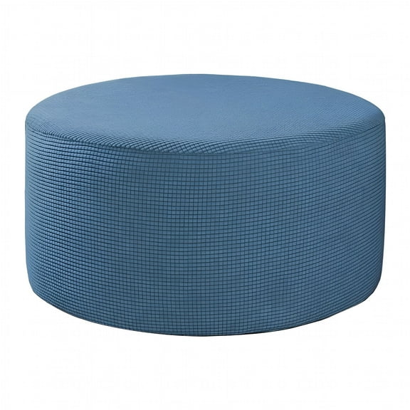 LAMIRO Round Pouf Covers Footstool Protector Covers Stretch Fabric Storage Pouf Covers,Blue