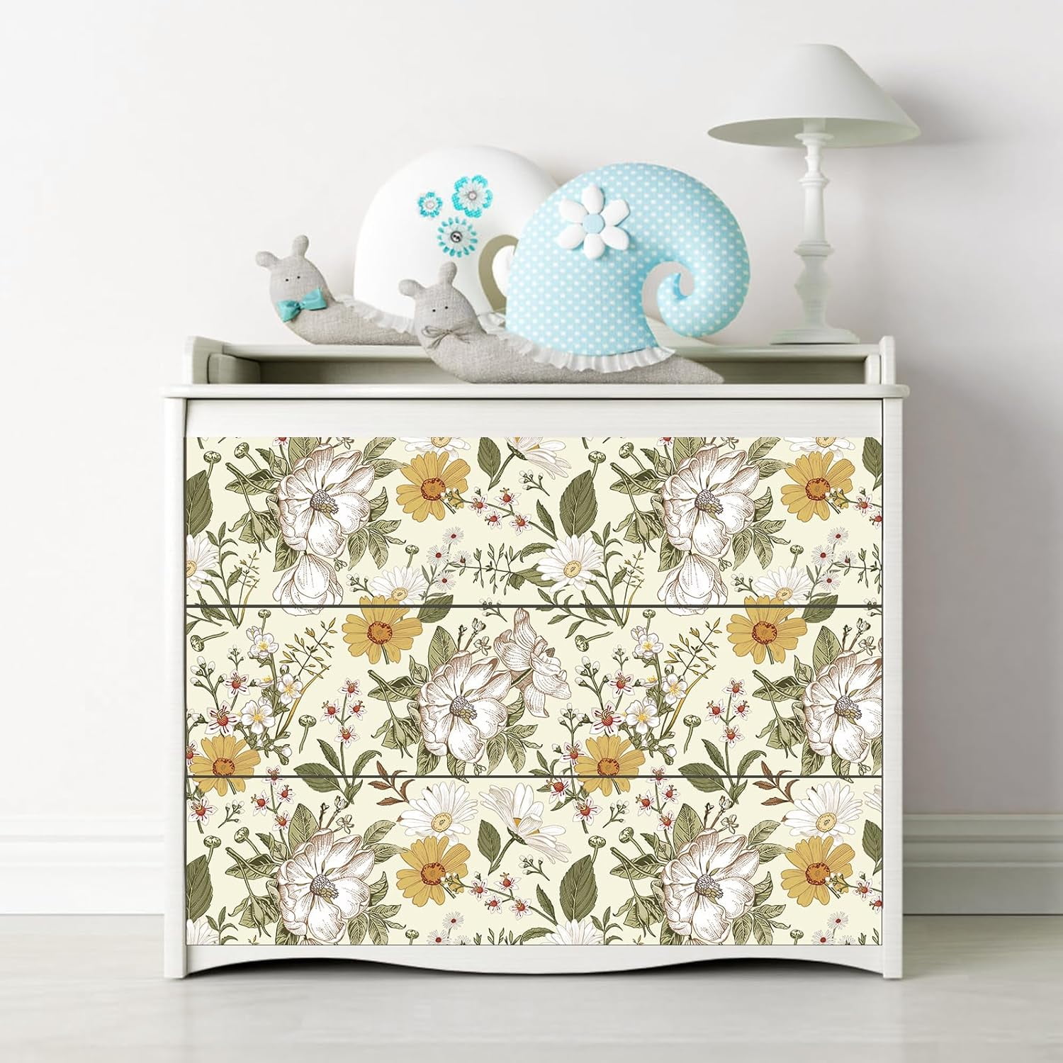UMIGGEE 17.7"x393" Flower Wallpaper Daisy Multicolor Peel and Stick Wallpaper Self Adhesive Wall Paper Contact Paper for Home Mural Wall Decor Wall Covering Old Furniture Renovation