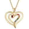 Personalized Women's Silvertone or Goldtone Family Heart Birthstone Pendant, 20"