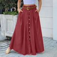 thumbnail image 5 of Zshosam Womens A Line Midi Skirt Vintage Button Down Swing Skirt High Waisted Slit Pleated Skirt with Pockets(Red,XXXXL), 5 of 5