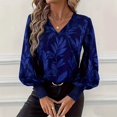 thumbnail image 2 of Stichou Women's Tops Casual V Neck 2026 Floral Print Spring Summer Smocked Long Sleeve Chiffon Blouses Bohemian Shirts Blue M, 2 of 4