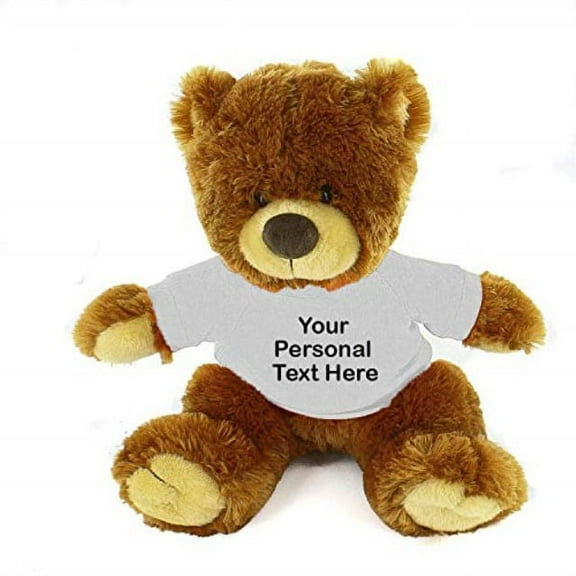 plushland honey noah teddy bear 12 inch, stuffed animal personalized gift - custom text on shirt - great present for mothers day, valentine day, graduation day, birthday (white shirt)
