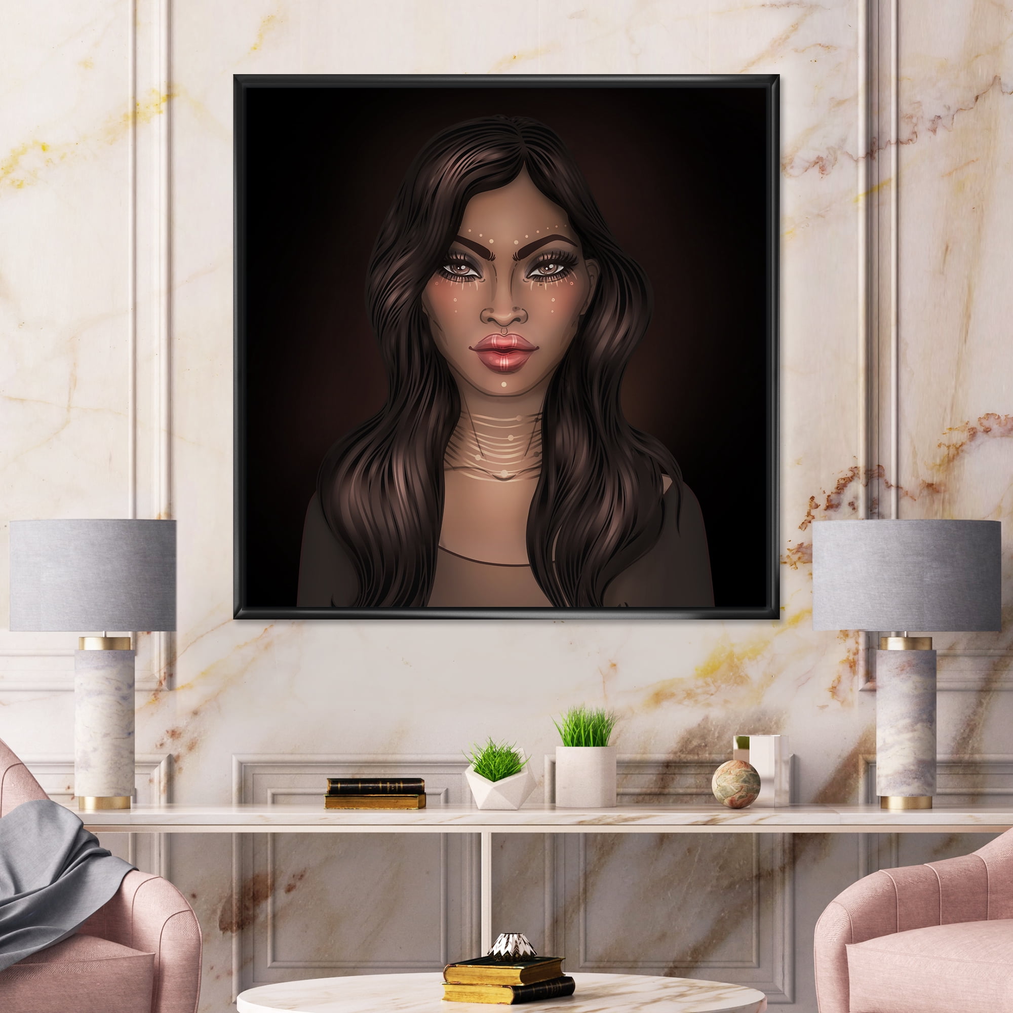 Designart 'Portrait of Afro American Woman IV' Modern Framed Canvas Wall Art Print