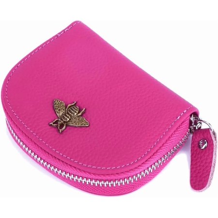 JINYUN-Leather RFID Credit Card Holder Wallet For Women Small/Medium Zipper Card Case (Rose Red Small)