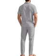 thumbnail image 4 of OIOLOYJM Men 2 Piece Outfit Linen Beach Short Sleeve Button Down Pocket Shirt and Elastic Waist Pajama Pants Casual Relaxed Fit Vacation Sleep Pj Sets Gray XL, 4 of 6