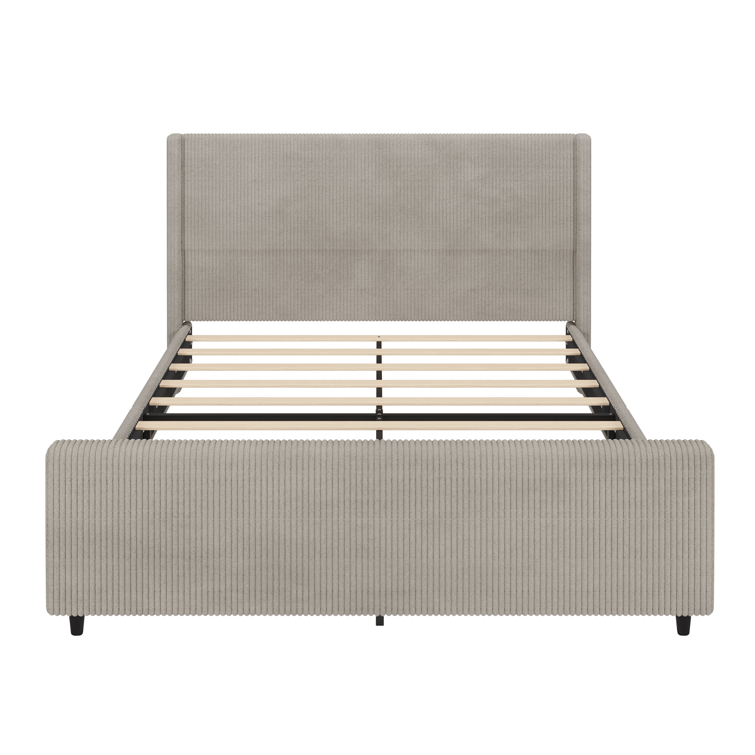 Miniyam King Size 50.7'' High Headboard Corduroy Upholstered Bed Frame with Vertical Stripe Wingback and High Footboard,No Box Spring Needed,Taupe