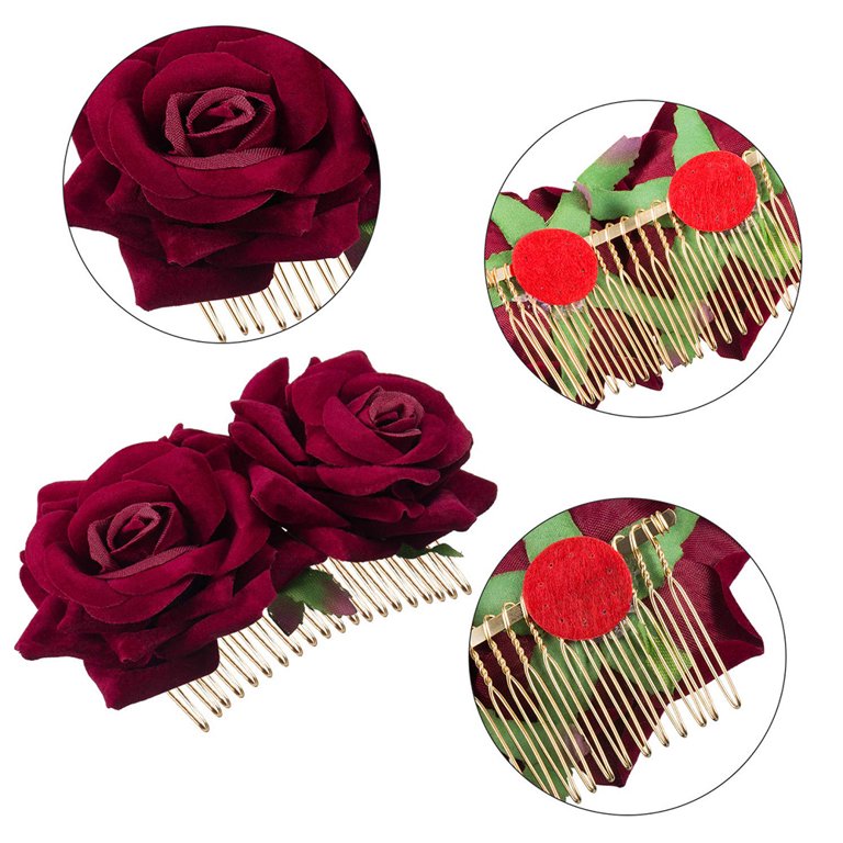 Women Latin flamenco dance Red rose Headdress fabric rose flower hair  ornaments hair clip bride head flower female performance stage hair  accessories