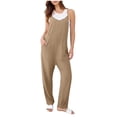 thumbnail image 3 of Sentmoon Beach Rompers Summer Jumpsuits Regular Fit Solid Color Sleeveless V Neck Adjustable Strap Bib Overalls Women with Pockets S-2XL, 3 of 7