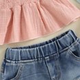 thumbnail image 6 of Okbabeha Kids Girls Summer Outfits Ruffle Suspender Crop Tops Pleated Camisole+Ripped Jeans Shorts Two Piece Clothes Set, 6 of 7