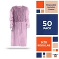 thumbnail image 2 of Pink Disposable Isolation Gown. 50 Pack Disposable Gowns Medical with Cuffs, Sleeves, Back Ties. 45 GSM SPP Disposable Medical Gowns for Women and Men. Unisex Disposable Surgical Gowns, 2 of 7
