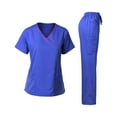 thumbnail image 2 of Minjewel Women's V-Neck Short Sleeve Scrubs for Women Set with Multiple Pockets, Soft & Breathable Scrub Set for All-Day Healthcare Duty,Royal Blue 2XL, 2 of 4