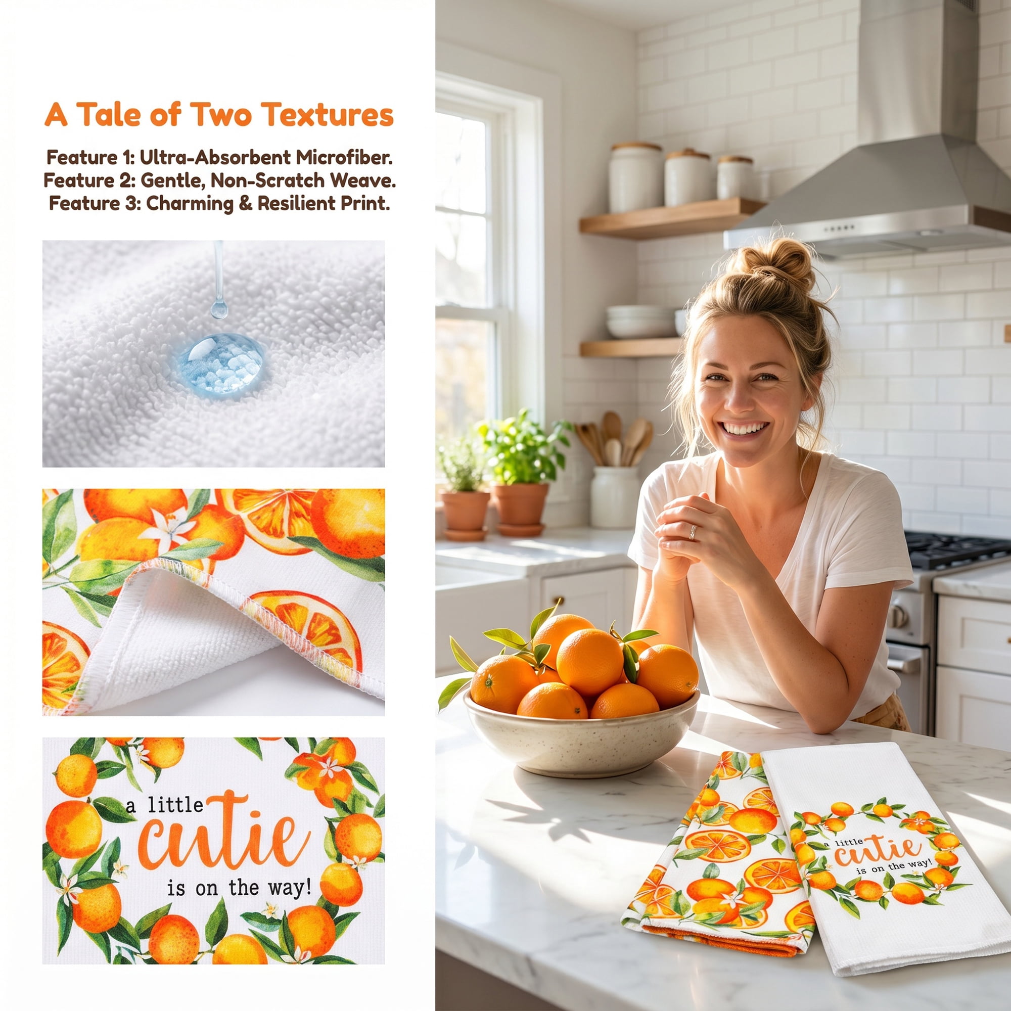Unique Bargains Absorbent Microfiber Dish Towels Orange 24" x 16"