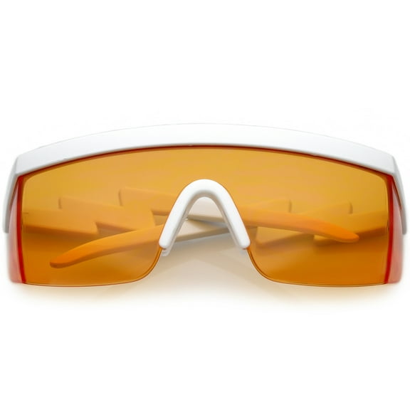 Oversize Semi Rimless Goggle Shield Sunglasses Color Lens 60mm (White / Orange)