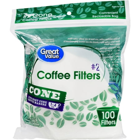 (8 Pack) Great Value Cone Coffee Filters, #2, 1-4 cup, 100