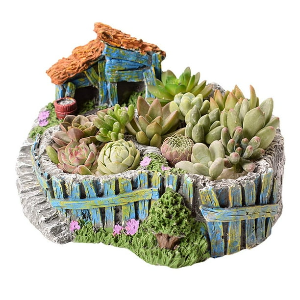 Plantas Creativas, Flores De Resina Pequeñas, Soportes Para Macetas De Plantas Suculentas, Diseño De Jardín Colgante Con Casa Dulce Guardurnaity HA042513-02