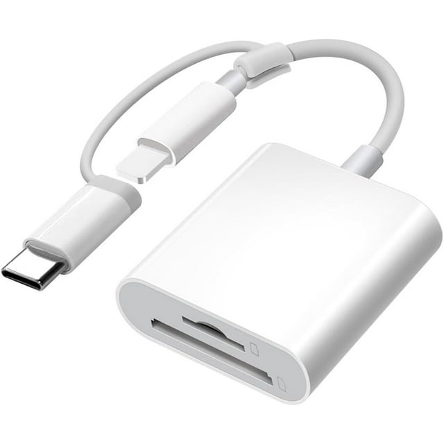 2 In 1 SD and TF Card Reader for iPhone iPad, Dual Connector (Lightning & USB-C) Micro SD Memory Card Adapter Portable Trail Camera Viewer, No Driver Needed, Plug and Play