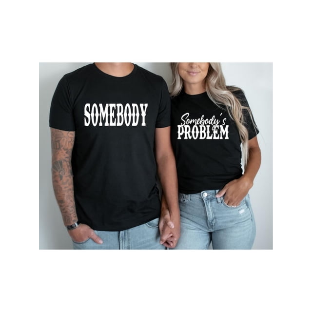 1 Pce T-Shirts Assortis pour Couple - "Somebody's Problem" Imprimé, 100 % Coton, Col Rond, Manches Courtes pour Hommes et Femmes, 180g, Imprimé Unilatéral, T-Shirt JWX pour Adultes, Hommes, Femmes, Adolescents, Adolescents