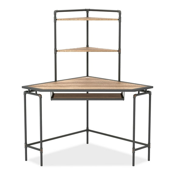 Furniture of America Stod Corner Desk with USB Plug, Black and Copper