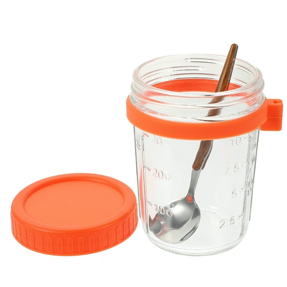 NIAIZEK Orange Glass Overnight Oats Container, Cylindrical Reusable Food Storage Jar with Airtight Seal, Simple Style