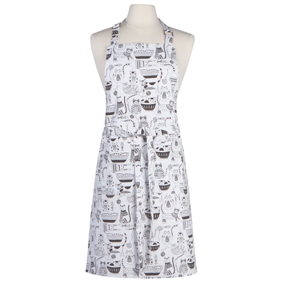 Contemporary Home Living Cat Purr Party Cotton Unisex Kitchen Chef's Apron - 32" - White and Black