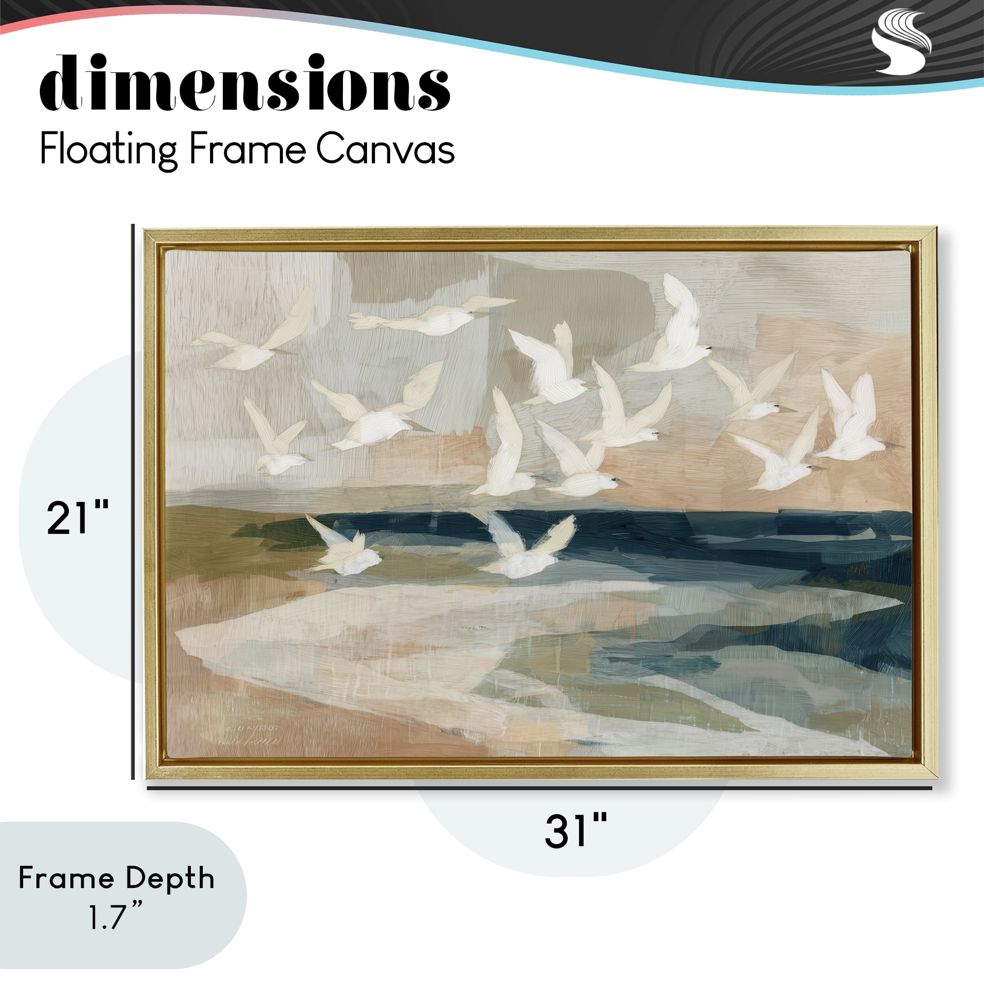 Stupell Industries Birds in Flight Over Water Gold Framed Floater Canvas Wall Art, design by Chromatic Storm Studio