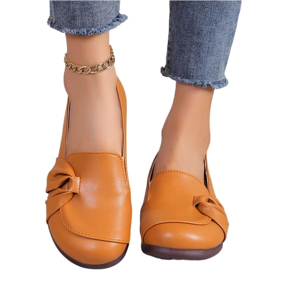 EKVAHL Women's Orthopedic Slip On Loafers, Soft Faux Leather Arch Support Dress Shoes, Wide Toe Box Wedding Office Daily Loafers Yellow