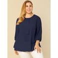 thumbnail image 2 of Women's Plus Size Work Round Neck Ruffle Chiffon Blouse Top Navy Blue 4X, 2 of 7