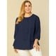thumbnail image 2 of Women's Plus Size Work Round Neck Ruffle Chiffon Blouse Top Navy Blue 4X, 2 of 7