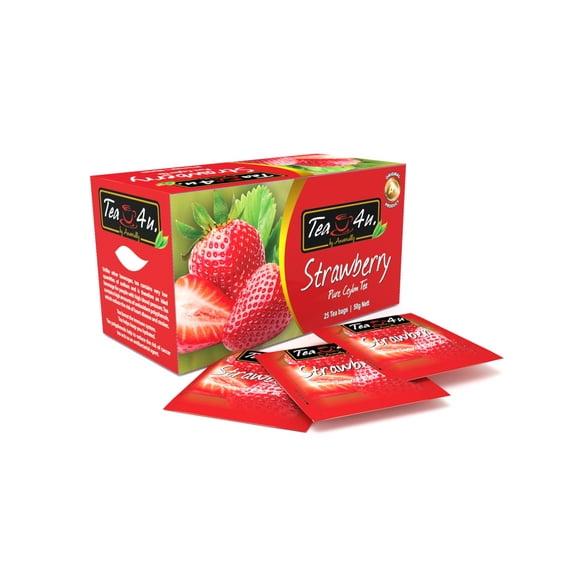 Tea4U Strawberry Black Tea, Ceylon Tea, 50 Gram Net |25 Tea Bags| Tea4U
