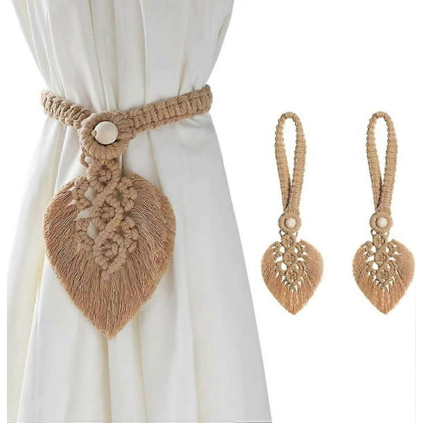 2 Pcs Curtain Tiebacks, Clip Rope Holder Buckle Handmade Weaving Bohemian Tassel Holdbacks,curtains Decor For Home/living Room/office,brown