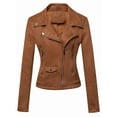 thumbnail image 3 of Women'S Faux Leather Moto Biker Short Coat Jacket Brown M, 3 of 9