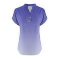 thumbnail image 5 of Womens Tops Plus Size Cotton Linen Gradient Print Casual Short Sleeve V-Neck T-Shirt Purple XL, 5 of 5