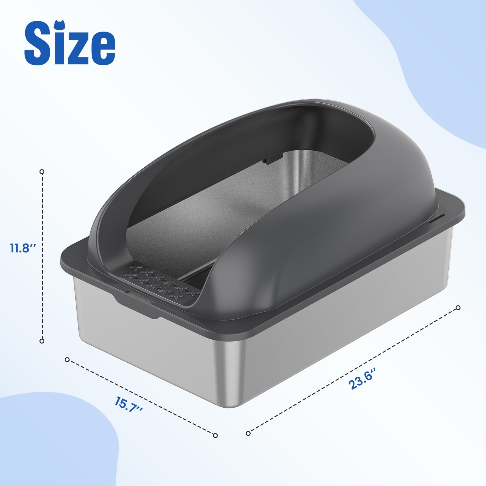 Gianna Extra Large Stainless Steel Cat Litter Box with Lid, High Wall Enclosure, Non-Stick and Leak-Proof Metal Tray, Easy to Clean, Dark gary