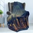 thumbnail image 4 of Cityscape Soft Flannel Fleece Blanket, Hong Kong Cityscape Stormy Weather Dark Cloudy Sky Waterfront Port Dramatic View, Cozy Plush for Indoor and Outdoor Use, 50" x 60", Multicolor, by Ambesonne, 4 of 5