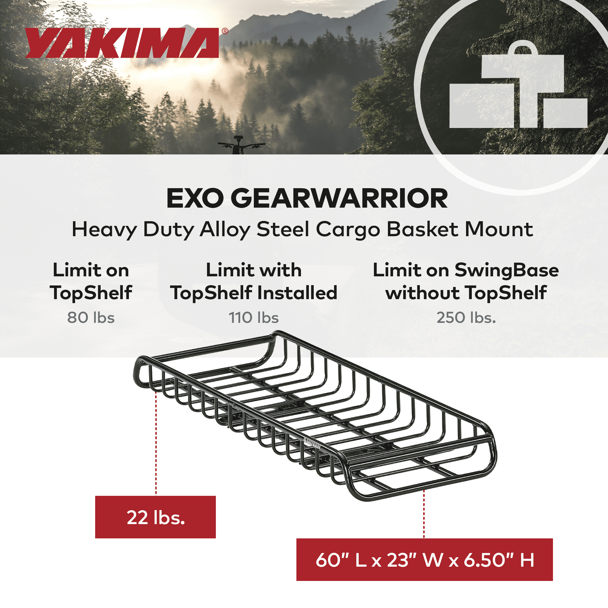 Yakima EXO GearWarrior Heavy Duty Alloy Steel Cargo Basket Mount