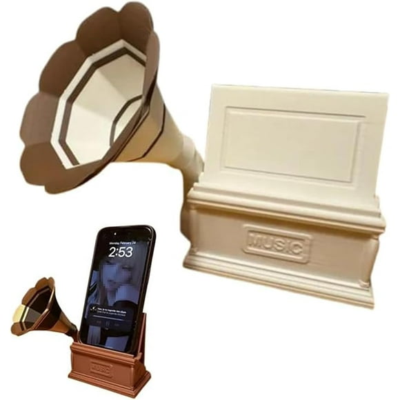 3D Print Phonograph Phone Stand with Sound Amplification, Phonograph Phone Holder, Universal Funny Phone Speaker Amplifier Desk Accessories, Tech Gadgets for Phones White