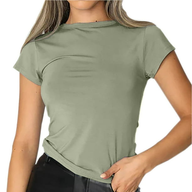 Top casual ajustado, camiseta ajustada con cuello redondo para mujer, camiseta ajustada para mujer, máxima confiabilidad