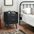 thumbnail image 3 of Finnhomy Nightstand with Charging Station, Bedside Table with Rattan Drawers, Full Black, Set of 2, 3 of 6