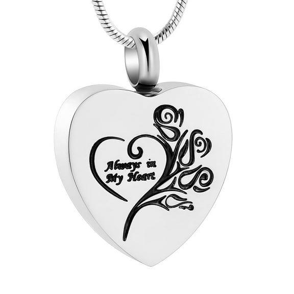 Rose Flower Always in My Heart Urn Pendant Memory Necklace  for Cremation Ashes Keepsake Memorial Jewelry