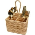 thumbnail image 5 of Large Square Rattan Utensil Holder, 4-Section Woven Storage Basket, Rustic Condiment Organizer with Handle for Countertop & Picnics, WEIWEIGG, 5 of 8