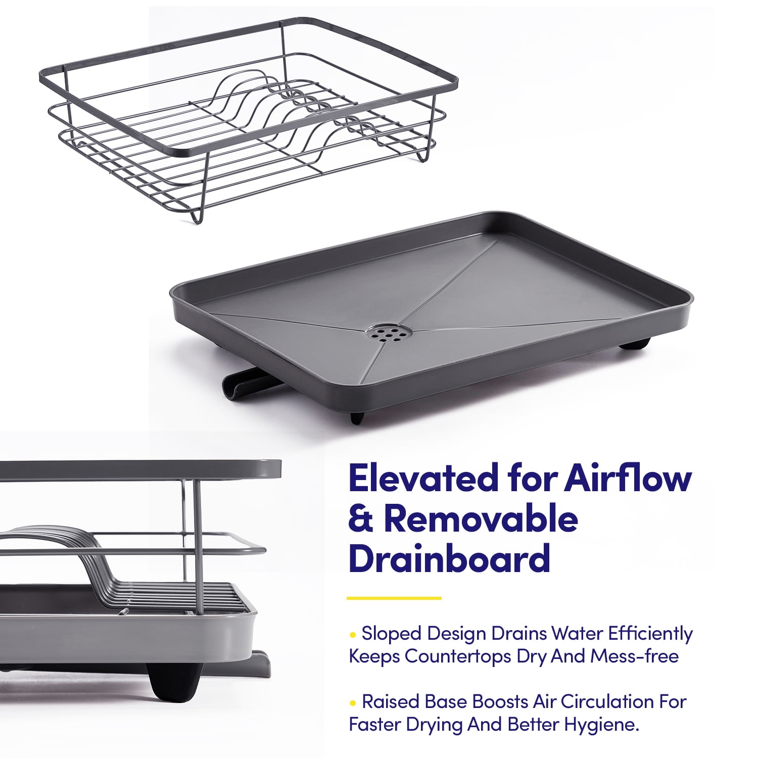 3-Piece Multi-Functional Dish Drying Rack with Drain Board & Utensil Holder, Gray