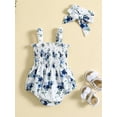 thumbnail image 3 of Wassery Baby Girls Summer Romper Set Sleeveless Pleated Flower Print Jumpsuits with Hairband Infant Girls 2Pcs Outfit 3M 6M 12M 18M, 3 of 9
