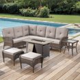 thumbnail image 2 of PARKWELL Outdoor Sectional Sofa Furniture Set with Fire Pit Table and Ottoman, Patio Wicker L-Shaped Couch, Brown Wicker/Beige Cushion, 2 of 12
