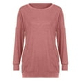 thumbnail image 3 of Pntutb Womens O-Neck Long Sleeve T-Shirt Summer Solid Pocket Loose Blouse Tops, 3 of 5