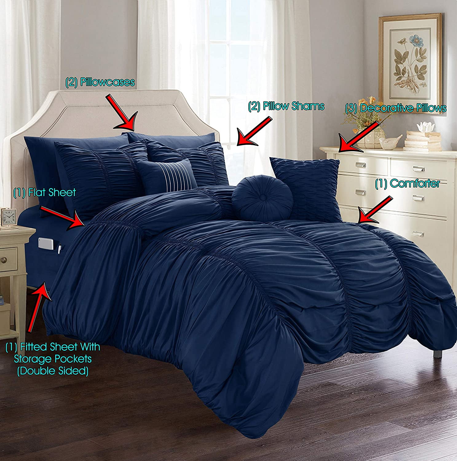 Elegant Comfort (10 Pieces) Bed-in-a-Bag, Full/Queen