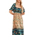 thumbnail image 2 of Qiylii Women Summer Bohemian Floral Maxi Dresses Casual Puff Long Sleeve V Neck Loose Ruffle Tiered Beach Vacation Long Dress, 2 of 5