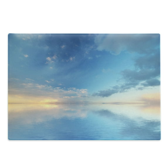 Nature Cutting Board, Inside out Sky and Sea Looks Like Combined in Horizon Ocean Clouds Tranquil Peace Theme, Decorative Tempered Glass Cutting and Serving Board, Large Size, Blue, by Ambesonne