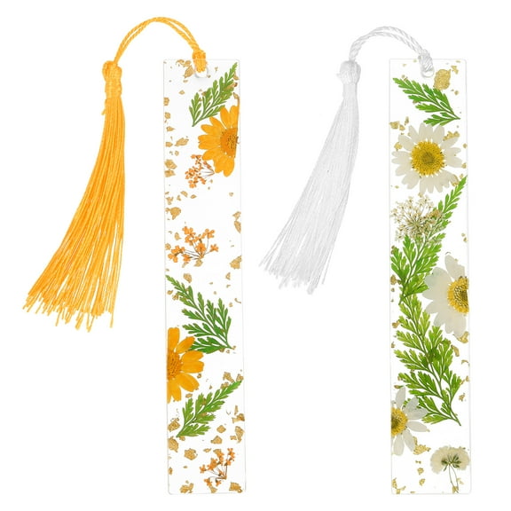 Uxcell 2packs Transparent Dried Flower Bookmarks for Women Reading, White Orange