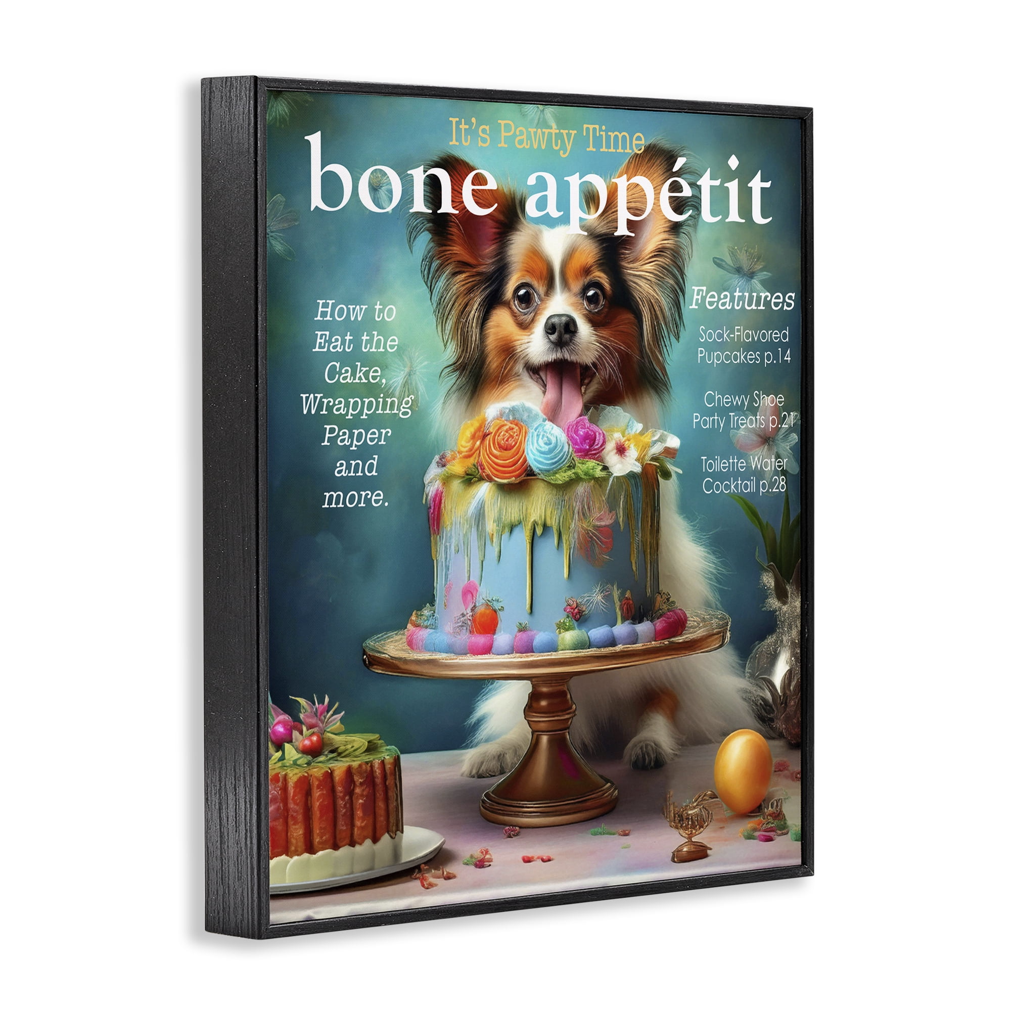 Stupell Industries Bone Appetit Dog Magazine Parody Black Framed Giclee Art, design by Grotto Studios